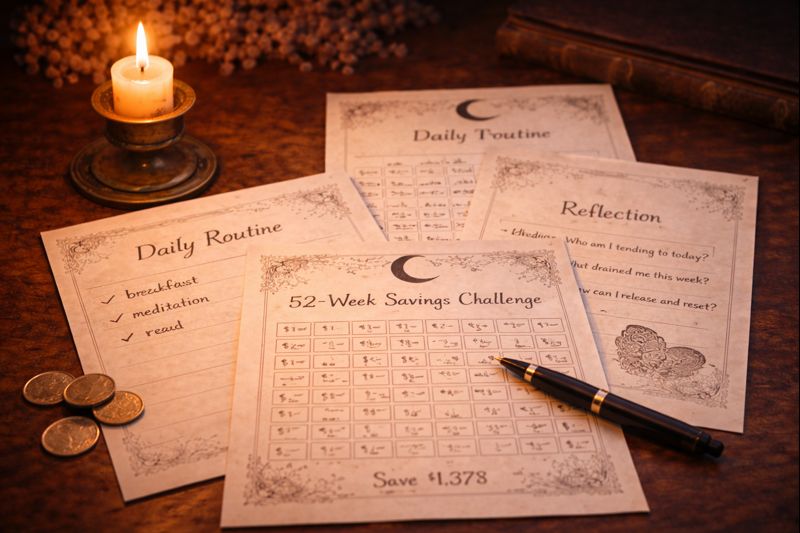 Cozy witchy productivity planner collection designed to protect energy and support boundaries