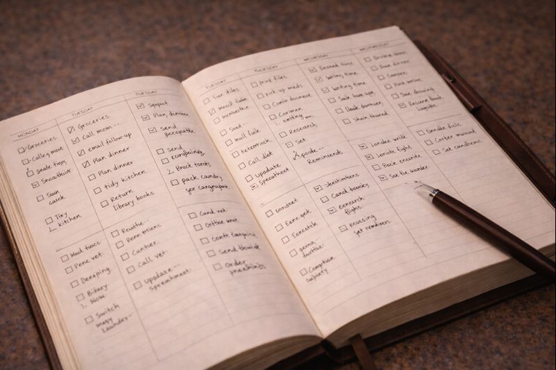 Planner filled with small tasks showing busy activity driven by urgency instead of importance