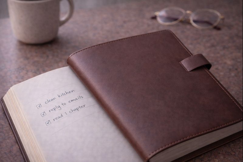 Closed planner representing relief from anxiety and permission to stop
