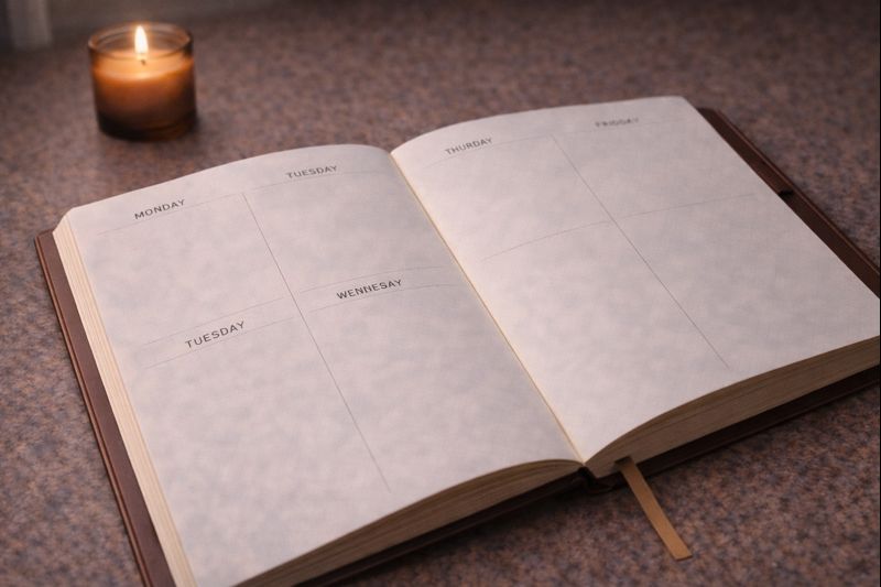 Minimal undated planner representing cognitive safety and reduced mental load