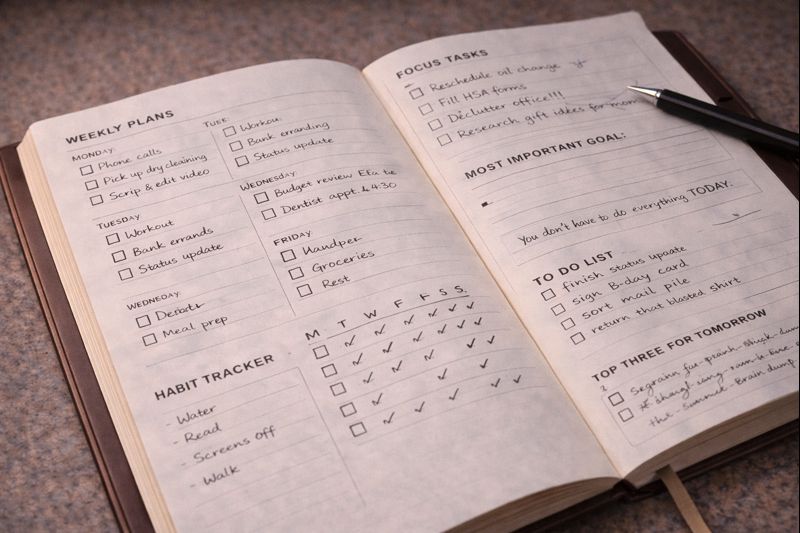 Complex planner layout representing how productivity systems can increase mental clutter