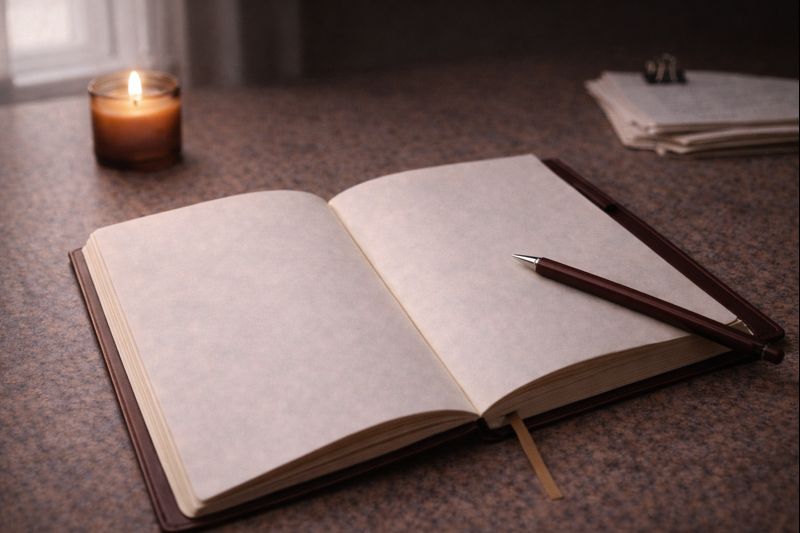 Open journal and pen showing physical rest without mental relaxation