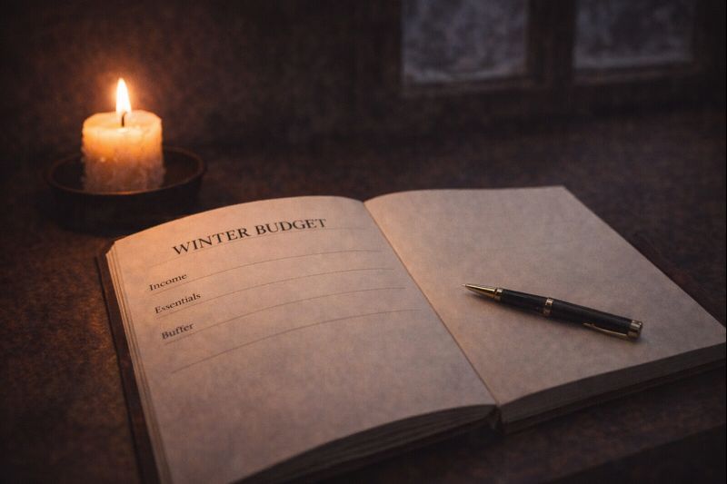 Simple winter budget planner with limited categories reducing financial decision fatigue