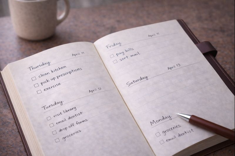 Planner showing dated to-do lists representing productivity pressure and guilt
