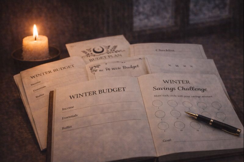 Winter budget planner collection designed for gentle money planning and emotional safety