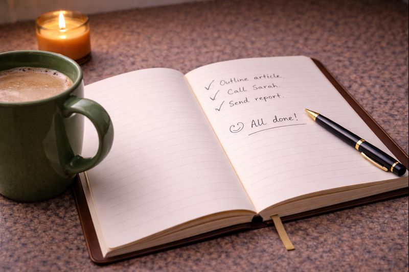 Closed notebook and candle representing permission to start gently without pressure