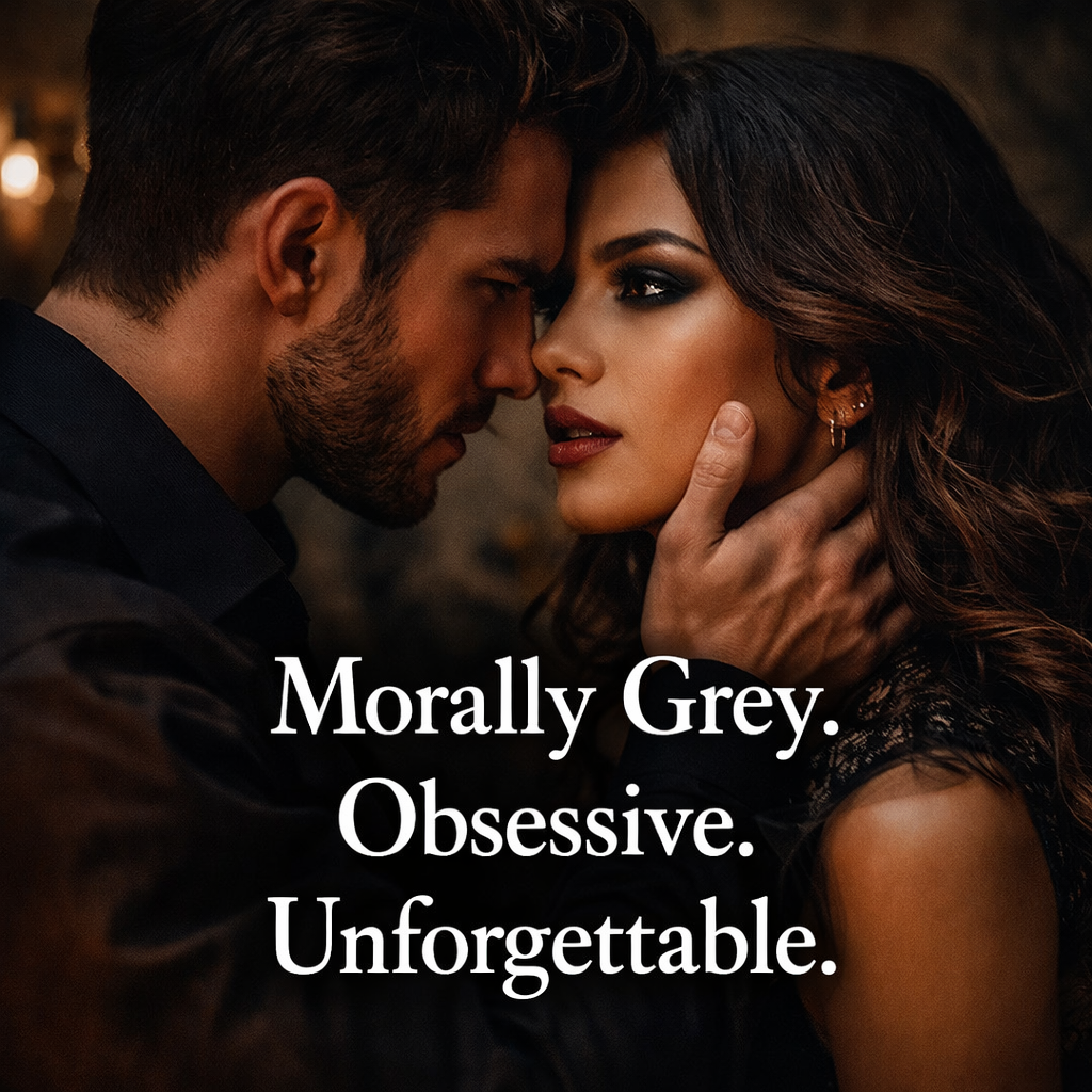 Morally grey hero dark romance aesthetic showing intense emotional tension between characters