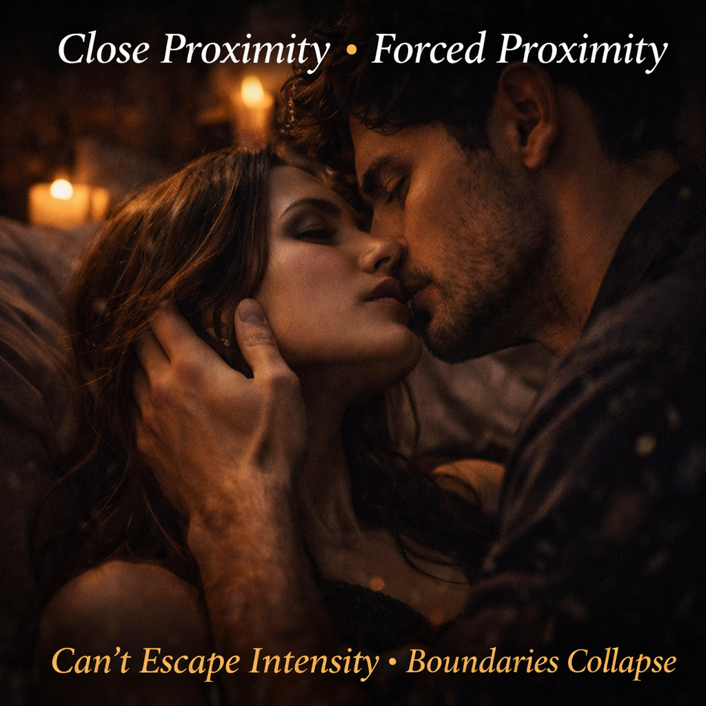 forced proximity dark romance tension one bed trope emotional intensity